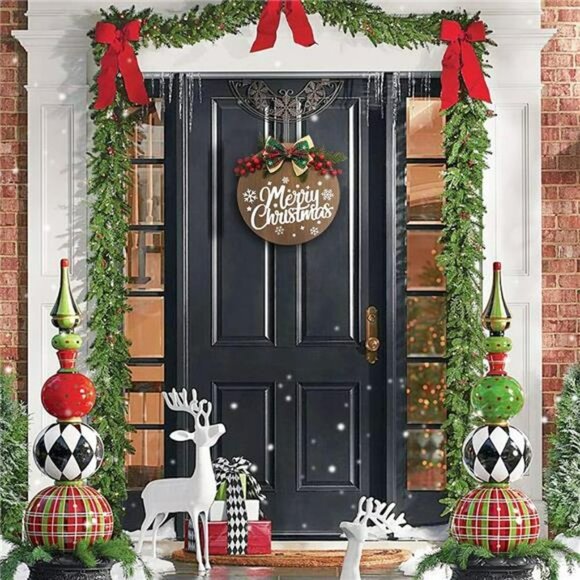 Merry Christmas Decoration Wreath, Sign Front for  Door Decoration12 inch - Picture 6 of 7